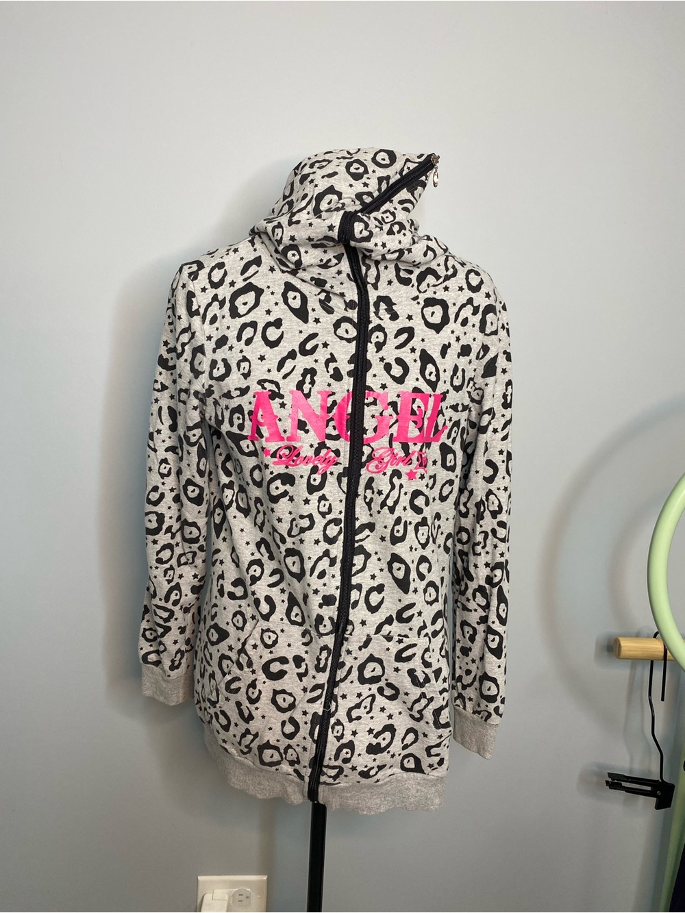 NICHOLAS Leopard Print Zip Hoodie with Pink ANGEL Logo